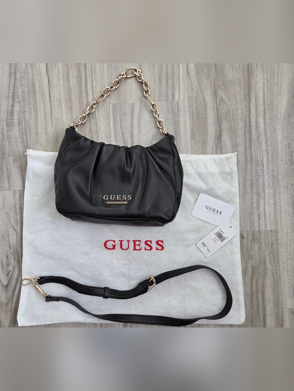 GUESS Black Shoulder Bag with Gold Chain Handle